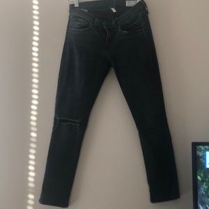Rag and Bone Cropped Distressed Black Denim